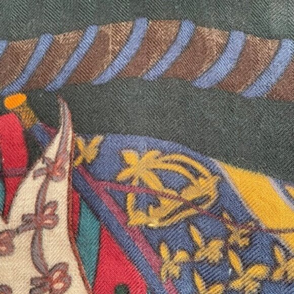 HERMES Flag Print Square Green Blue Gold Red Large Vintage Scarf - Picture 17 of 17